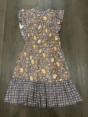 NWT Paisley Print Smocked Waist Flutter Sleeve Midi Dress - Navy and Orange